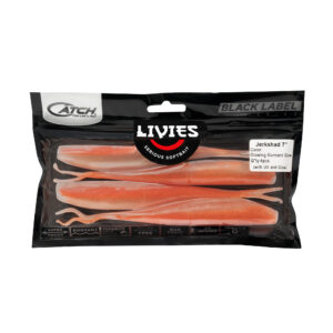 Introducing the Catch Black Label Livies Jerkshad, a top-tier selection of 7" soft fishing lures in the eye-catching "Glowing Gurnard Glow." This premium package includes four meticulously designed pieces that are perfect for your next fishing expedition. Whether you're a seasoned angler or just getting started, these lures will elevate your game to new heights. Get ready to reel in the big ones with unmatched style and precision!.