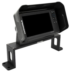 Check out the Bow Mount Bro! This bad boy features your fish finder perched perfectly on a sleek black stand, with navigation buttons conveniently placed on the right side for easy access.