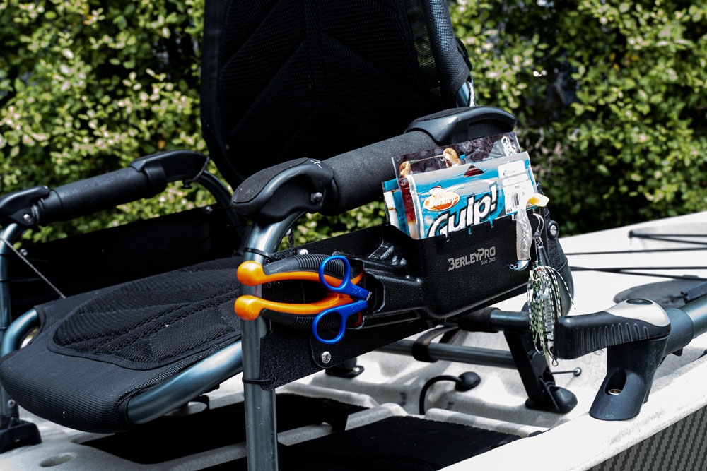 Hooked on comfort and ready for action, the BerleyPro Van Bro kayak seat is your ultimate fishing companion. With its slick built-in storage for lures and scissors, you'll have everything you need within arm's reach to reel in that big catch. Adventure-ready? You bet!.