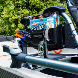 Keep your boat shipshape with the BerleyPro Van Bro! Designed to make life on the water a breeze, this setup keeps your scissors, bait packages, and paddle snugly organized around that trusty metal frame seat. ✨.