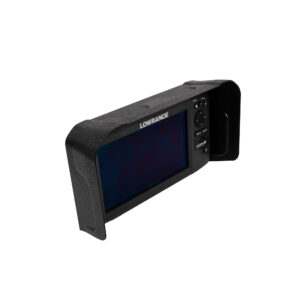 Lowrance HOOK2 Fish Finder—decked out with an ultra-clear display, intuitive control buttons, and topped off with our rugged Lowrance Visors hood for unbeatable screen protection. Shot from a slick angle against a crisp white backdrop, it’s ready to help you find the fish faster and keep glare at bay.