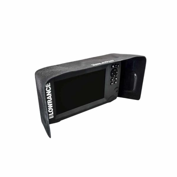 Alright, how about this Marty-ified spin: "Here’s a Lowrance HOOK2 fish finder—screen crisp, buttons begging to be pushed—all tucked up and shaded under one of our punchy Lowrance Visors. Sun glare? Not today, champ.