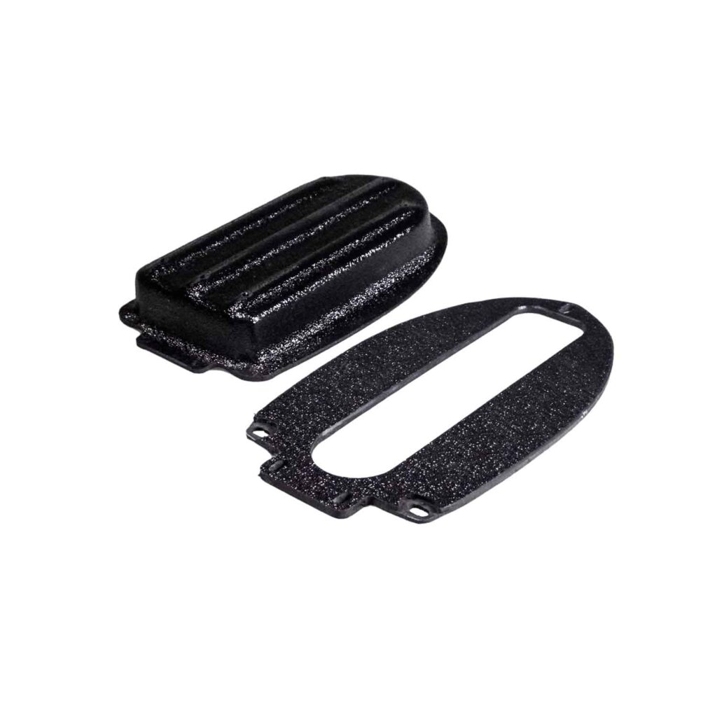 Introducing the BerleyPro Humminbird Onix Ready Transducer Mount collection—crafted precisely for your Hobie®. This sleek setup includes two robust black metal plates: one rock-solid and the other featuring a stylish oval cutout. Both plates boast a rugged textured surface, engineered for durability and performance.