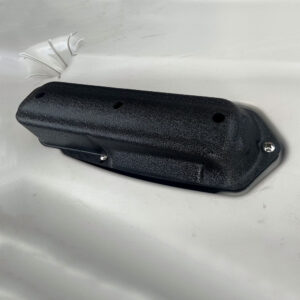 Meet the Hobie Passport/Lynx SideScan Transducer Mount, your ultimate companion for a seamless adventure on the water! Designed with style and precision, this sleek, black piece sports a textured finish and rounded edges that fit perfectly with your gear. With its solid build and secure attachment using three trusty screws to a flat, gray surface, you’ll be all set to explore new depths without a hitch. Dive into innovation with confidence!.