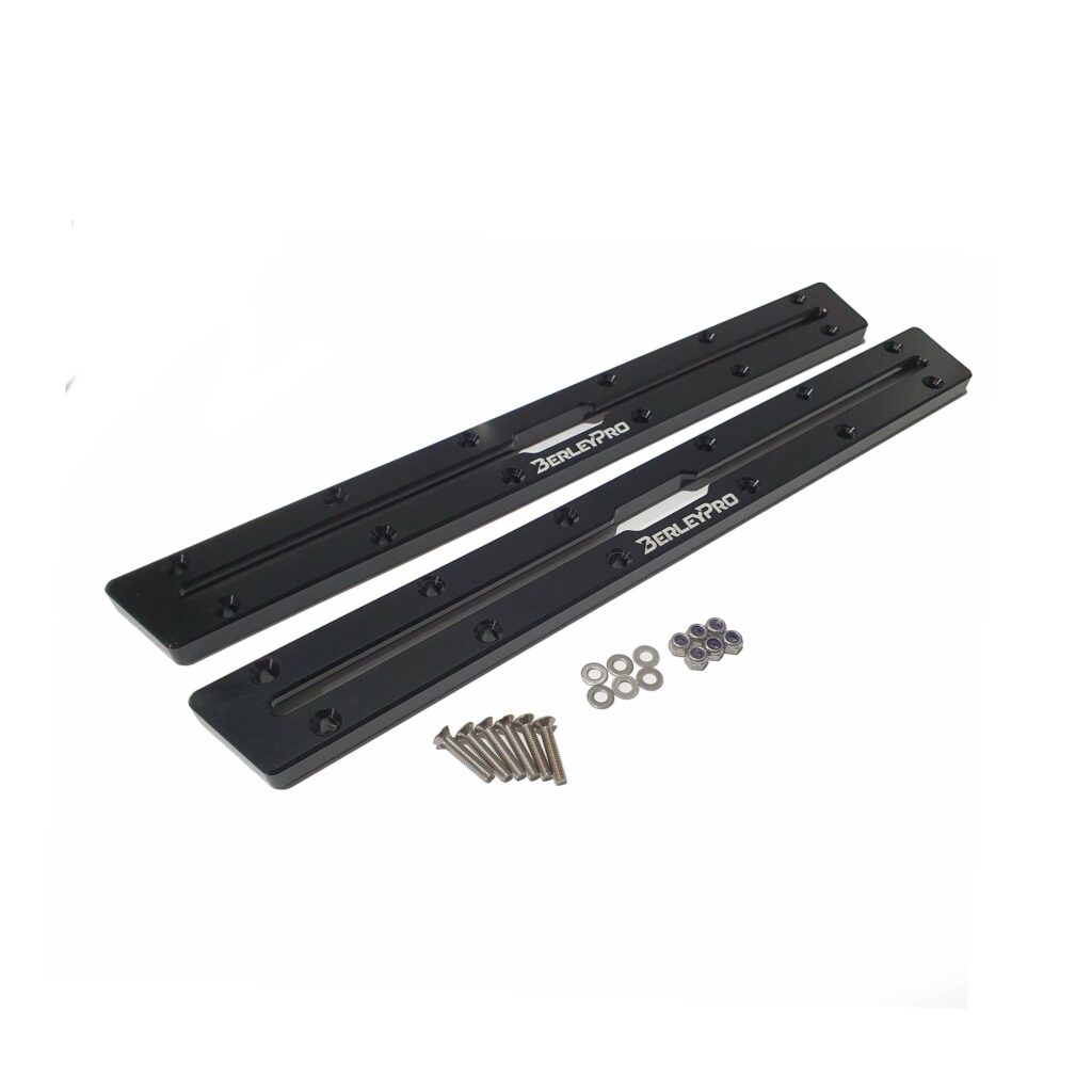Check out the Upgraded Billet Aluminum Track Mounts! These sleek black brackets come with multiple holes for versatility, and include screws and washers—everything crafted from top-of-the-line billet aluminum. Perfectly showcased against a clean white background, they're ready to elevate your setup.