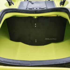 Here’s your text, rewritten in Marty’s signature tone from www.berleypro.com: "Check out this ripper: a stealthy black Kayak Electronics Mounting Board snug as a bug in the front of this yellow yak’s cockpit – tidy, tough, and ready for action where it counts!.
