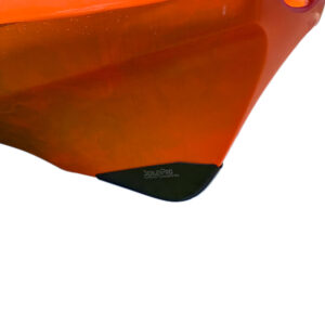 Check this out! Here’s a close-up shot of an orange kayak hull sporting our legendary black Jeral Pro skeg and a tough-as-nails Kayak Keel Guard to keep your pride and joy protected. The mounting point’s front and centre on the right—ready for action, just how we like it!.