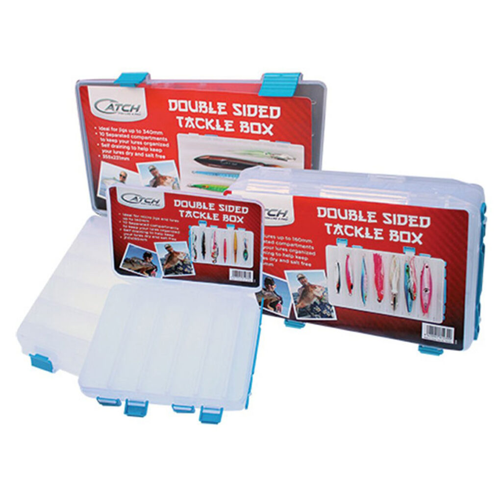 Introducing the Catch Double Sided Jig Tacklebox, a game-changer for all anglers! Decked out with vibrant lure images that spark excitement even before you open it, this tacklebox is designed to impress. Flip it open to discover a world of organization with multiple compartments, keeping all your tackle gear neatly in place and ready for action.