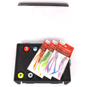 Check out this ultimate fishing tackle setup, teeming with a vibrant array of colorful lures and hooks. The jewel of the collection? The Catch Freestyle Kabura Value Pack! It's packed with three killer sets of freestyle kabura lures that'll have you reeling in fish like you're a pro. Get ready to elevate your fishing game to new heights!.
