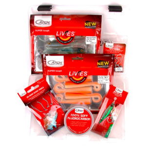 Reel in the ultimate fishing experience with the Catch Softbait Value Pack! Designed for serious anglers, this tackle box is loaded with an irresistible assortment of lures and hooks, all brilliantly packaged in vibrant red and white plastic covers. Get ready to up your fishing game with gear that's as bold as your catch!.