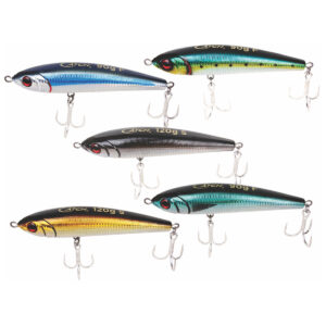 Introducing the ultimate set for the avid angler: a vibrant bundle of five top-notch fishing lures designed to up your game. Each lure is equipped with premium treble hooks, ensuring that trophy catch won't get away! The star of the show? The Catch Zingaz Stickbait—a true game-changer when you're out on the water. All showcased against a clean white background, these lures are ready to jump into action and help you reel in that perfect catch!.