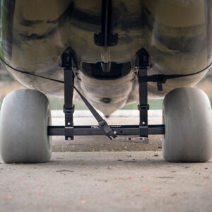 Check out the bottom view of the Kimmi Cart - our top-tier Kayak Trolley. Designed with large, sturdy grey wheels, it's ready to roll smoothly over that rugged concrete terrain.