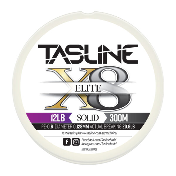 Introducing the Tasline Elite X8! This ain't your ordinary fishing braid; it's a 12lb Pure Uncoated powerhouse with a punchy breaking strength of 20.6lbs. At just 0.128mm in diameter, it's like having the durability of a heavyweight champ wrapped in finesse. Proudly Australian Made, this round spool label also packs our company website and Instagram link, so you're always connected to the latest and greatest from BerleyPro!.