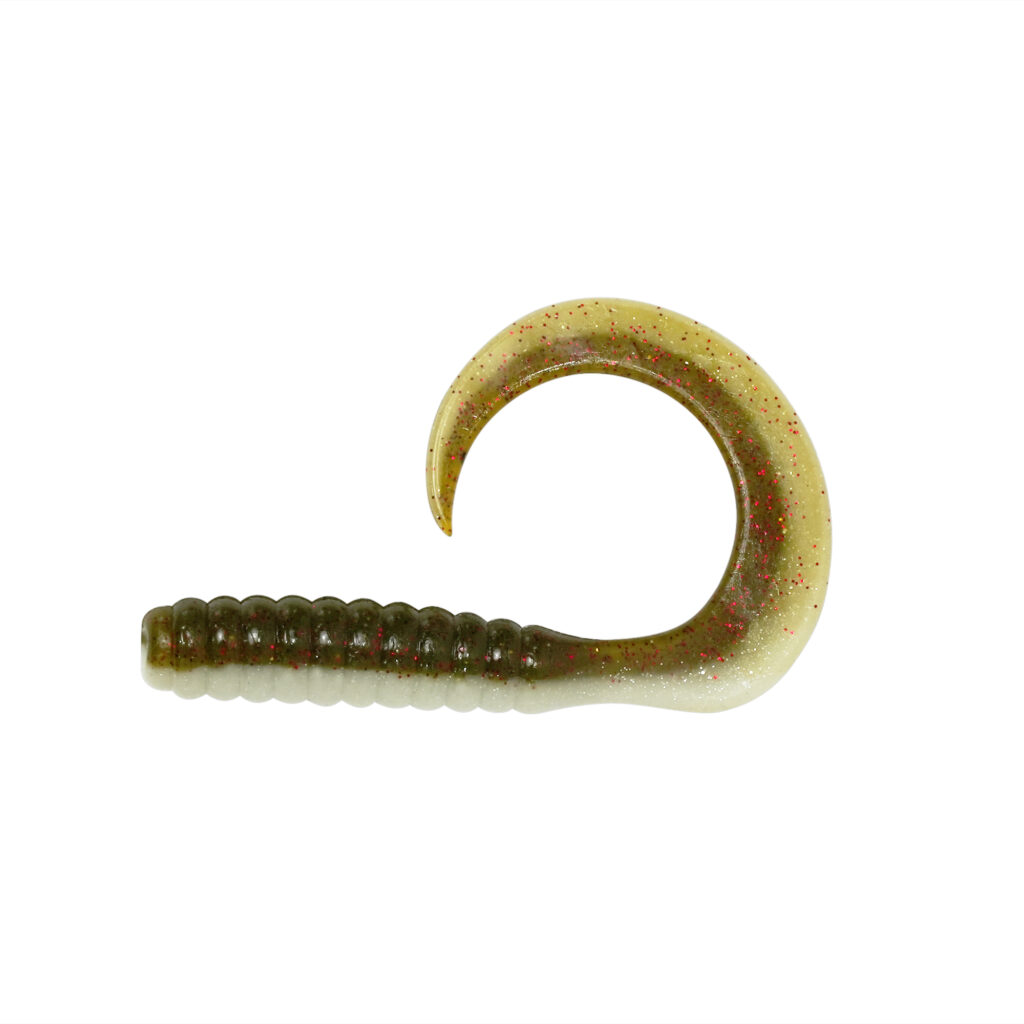 Introducing the Catch Black Label Livies Curly Tails—a game-changer for anyone serious about fishing! This soft plastic lure comes with a uniquely ribbed body and an irresistible curly tail to catch the eye of every fish in the water. Dressed in a translucent olive green with enticing red speckles, it creates an underwater spectacle that no fish can resist. Perfect your angling technique and get ready for some unparalleled action.
