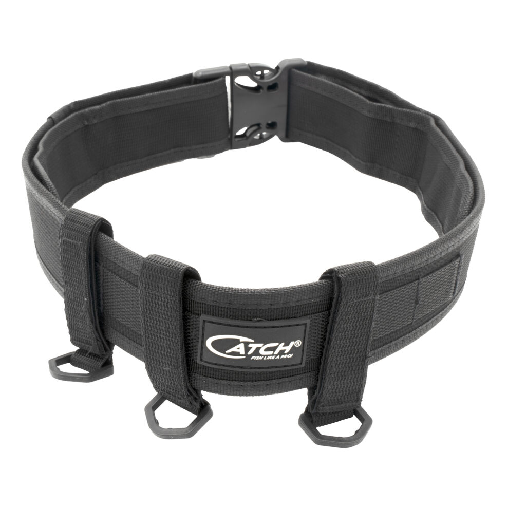 Introducing the Catch Adjustable Fishing Tool Belt—your ultimate on-the-water companion. This sleek, black tactical belt boasts a durable plastic buckle and handy D-rings, perfect for organizing your essential gear. With the iconic front brand logo, you’ll not only be decked out in style but also ready for any fishing adventure that comes your way. Ideal for anglers who demand both functionality and flair!.