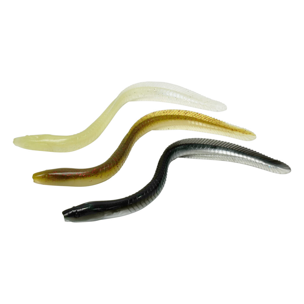 Meet the Catch Black Label Livies 7" Eels: a trio of killer artificial lures styled up in slick translucent white, earthy brown, and stealthy black. These bad boys boast a smooth, elongated design that mirrors an eel or worm, making them absolute magnets for those trophy-sized fish. With these in your tackle box, you're all set to reel in the big ones with ease!.
