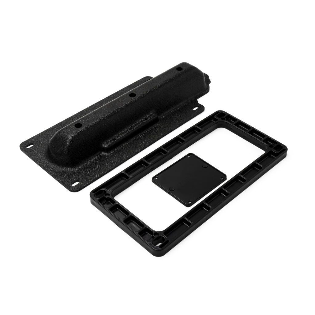 Check out the K2F NEXT GEN Eagle Tripleshot Transducer Mount in black, perfectly crafted for a flawless fit. It features a cable guard with handy mounting holes, plus a rectangular frame plate that boasts a sleek square center section. It's all about seamless integration and top-notch performance!.