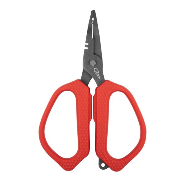 Catch Snip & Split Ergo Scissors are red and black pair of fishing scissors