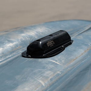 BerleyPro Transducer Mount Sitting on the base of a blue Hobie Compass