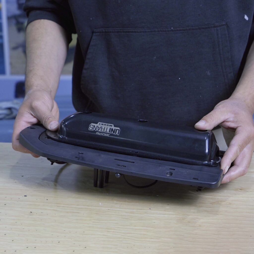 UNI TRANS Transducer Mounts For Hobie® Kayaks 15 BerleyPro UNI TRANS Mount on Hobie Guardian Plate with transducer